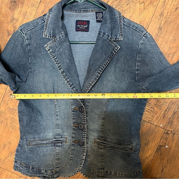 OTB stretch Jean blazer Y2K button up fitted dark wash denim vintage size med - Picture 9 of 16